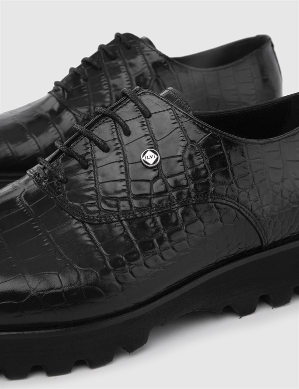 Turda Black Leather Crocodile Men's Daily Shoe