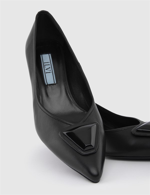 Tzvi Hakiki Deri Kadın Siyah Topuklu Ayakkabı