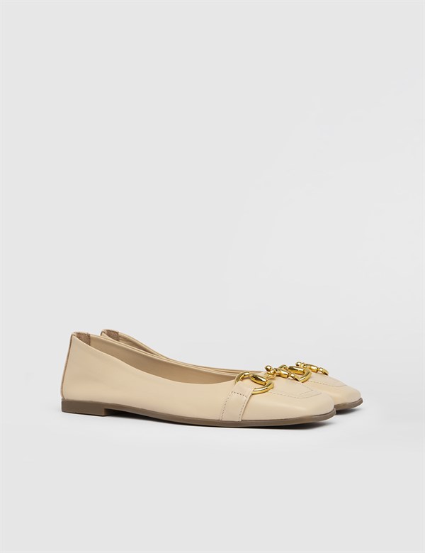 Uny Cream Leather Women's Ballerina