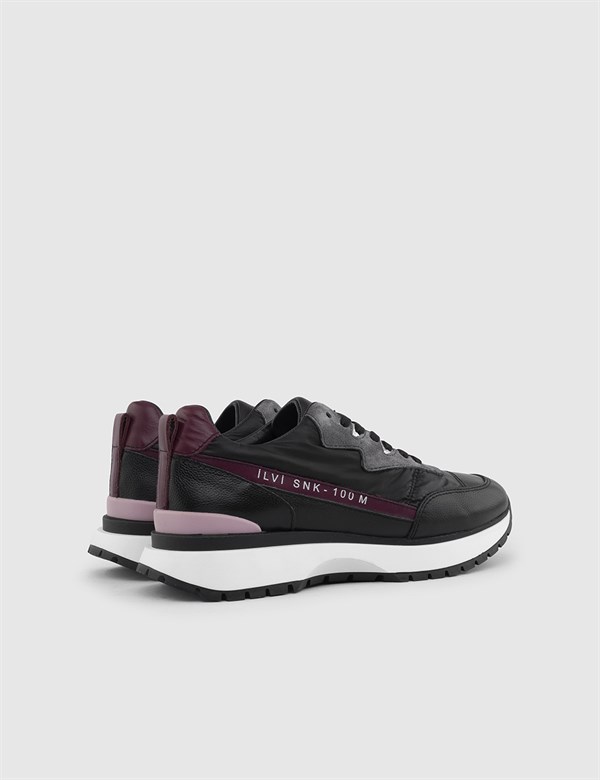 Uwe Black-Purple Leather-Black Fabric Women's Sneaker