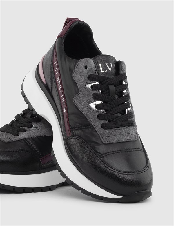 Uwe Black-Purple Leather-Black Fabric Women's Sneaker