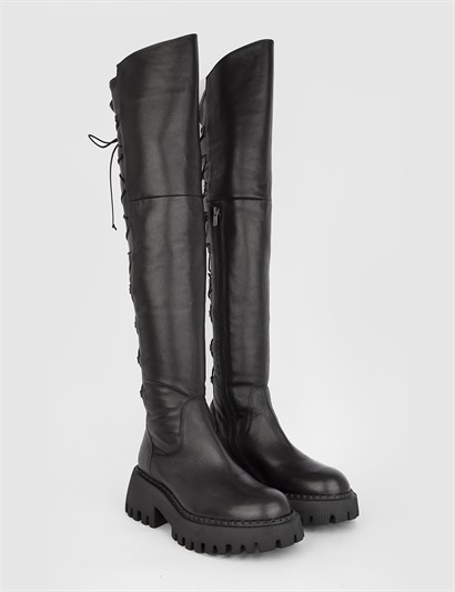 Velikan Black Leather Women's High Boot