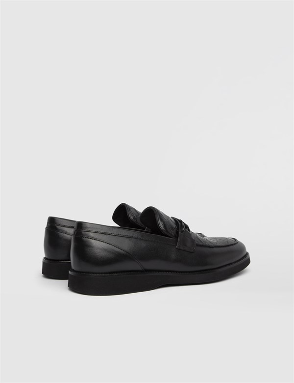 Velius Black Printed Leather Men's Daily Shoe
