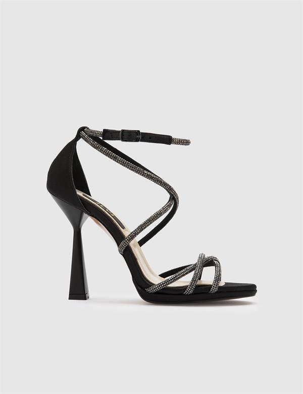 Vikas Black Women's Heeled Sandal with Stones