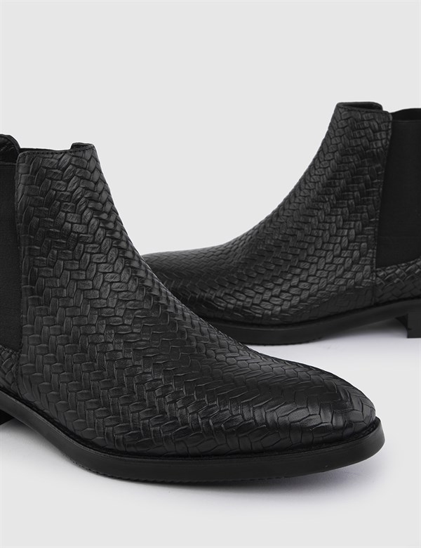 Ville Black Woven Leather Men's Boot