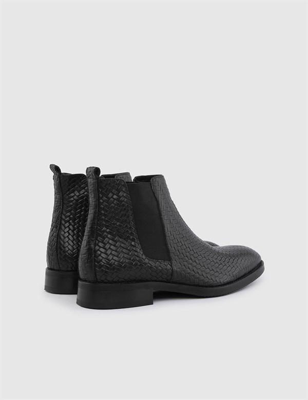 Ville Black Woven Leather Men's Boot