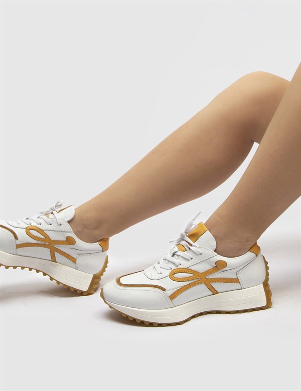 Yesr White-Mustard Leather Women's Sneaker