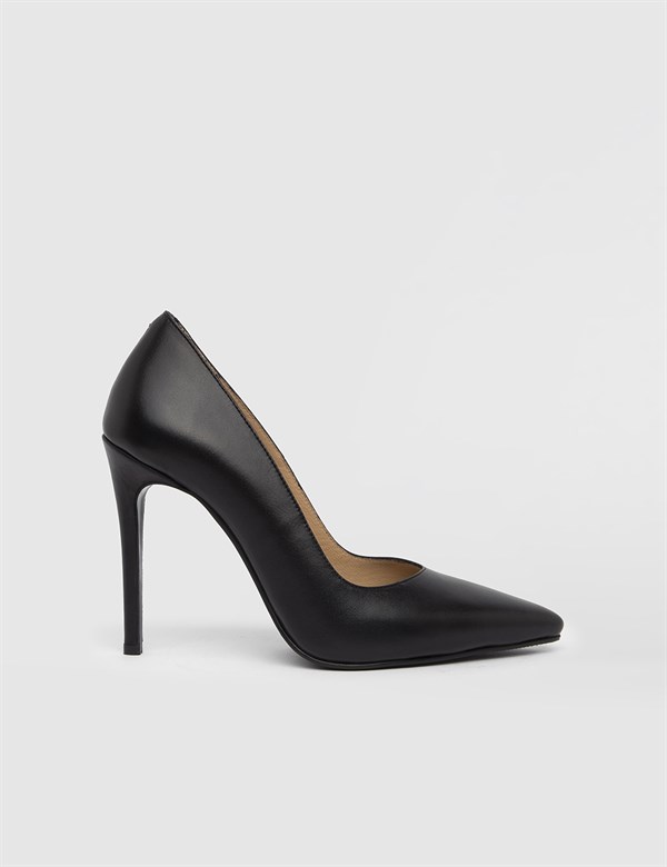 Young Hakiki Deri Kadın Siyah Stiletto