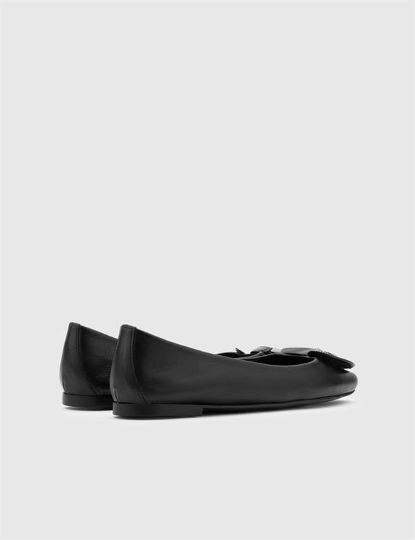 Yuma Black Leather Women's Ballerina
