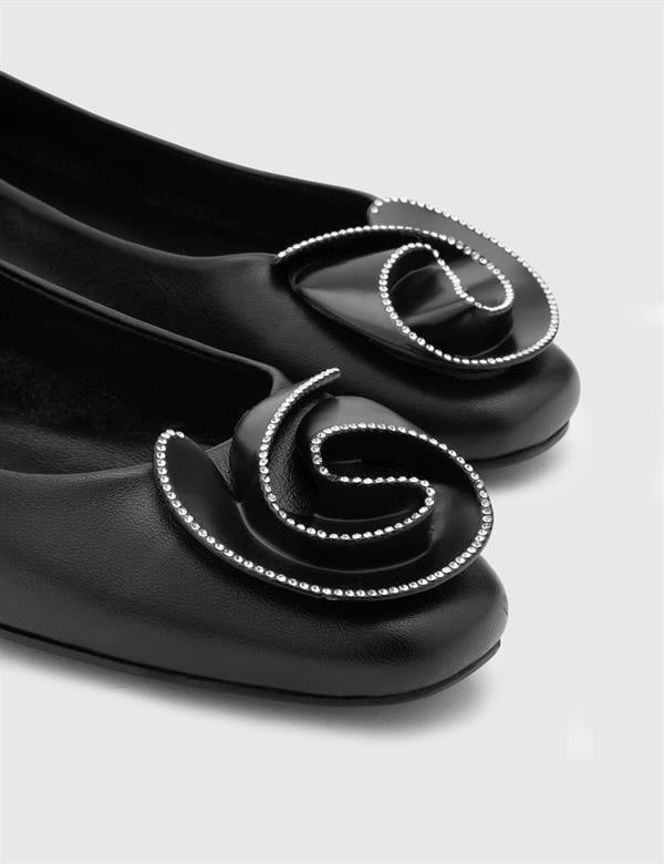 Yuma Black Leather Women's Ballerina