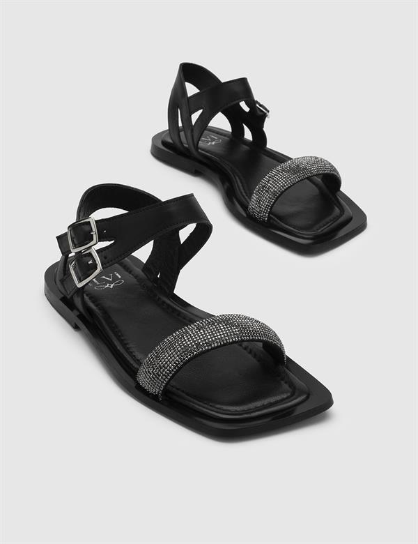Zayka Black Leather Women's Sandal