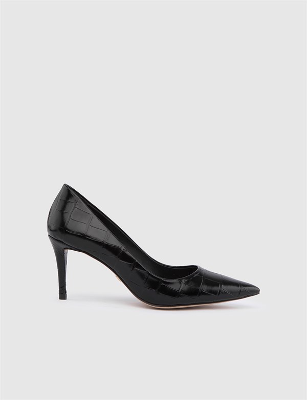 Zilina Kadın Stiletto Siyah Kroko