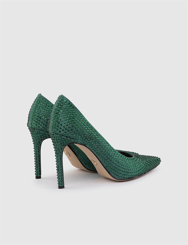 Zvolen Green Leather Women's Stiletto with Stones