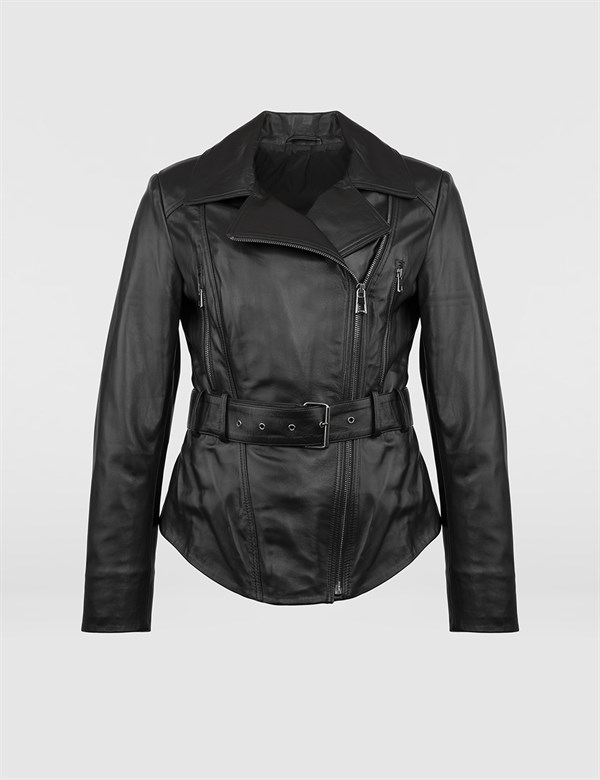 Torir Black Leather Women's Bomber Jacket