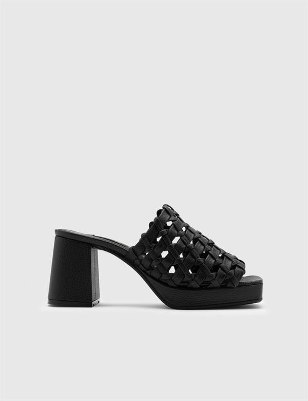 Tormey Black Leather Women's Heeled Slide
