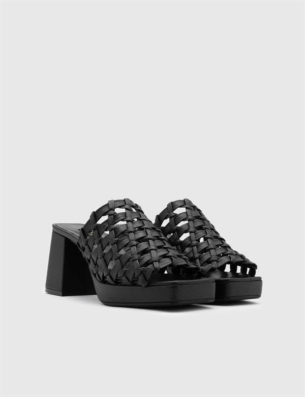 Tormey Black Leather Women's Heeled Slide