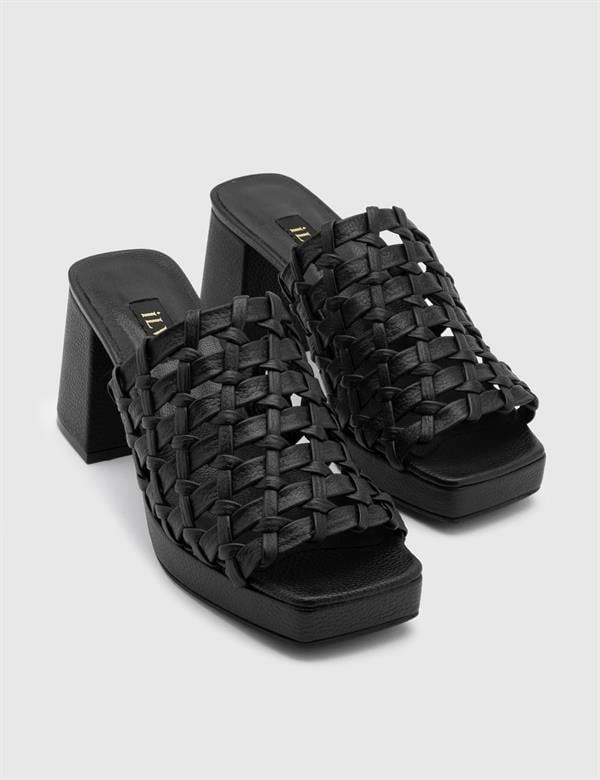 Tormey Black Leather Women's Heeled Slide