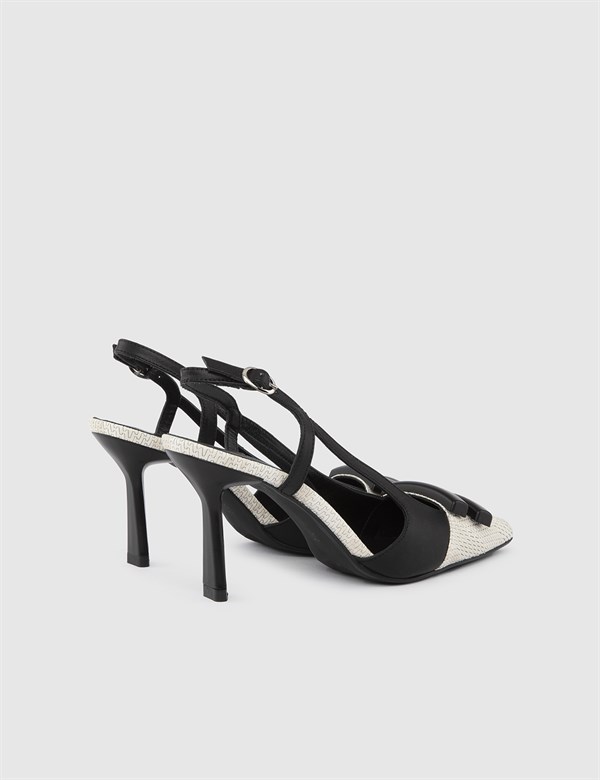 Trelew Cream-Black Leather Women's Heeled Sandal