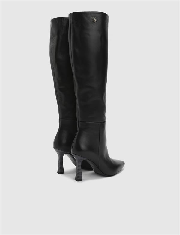 Treuh Black Leather Women's Heeled High Boot