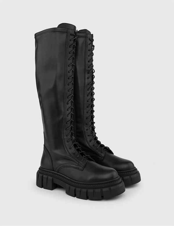 Tuara Black Leather Women's Stretch High Boot
