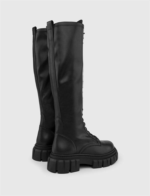 Tuara Black Leather Women's Stretch High Boot