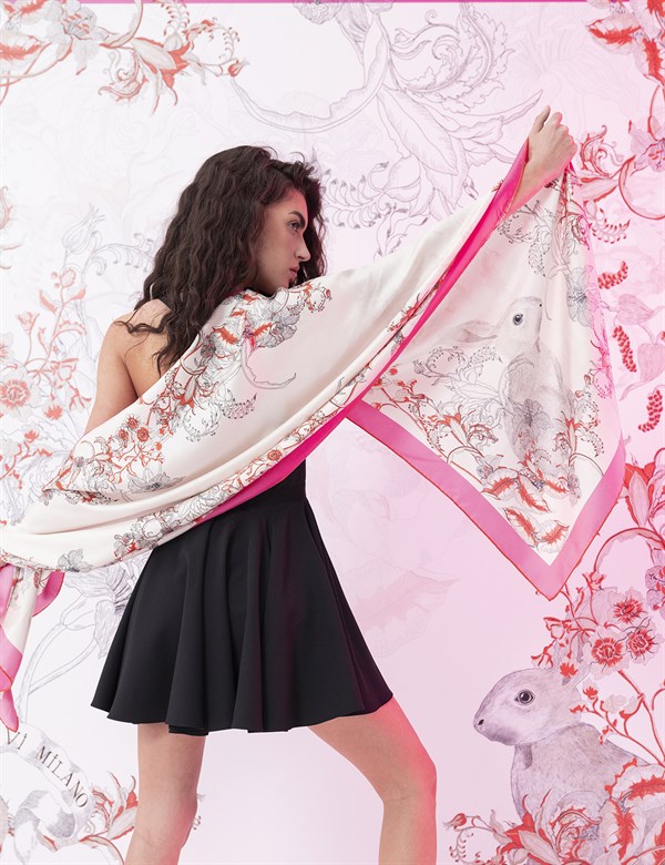 Turku Kadın Şal Kırmızı Fuşya İpek Twill