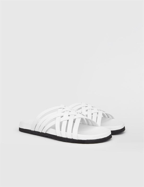 Umea White Leather Men's Slipper