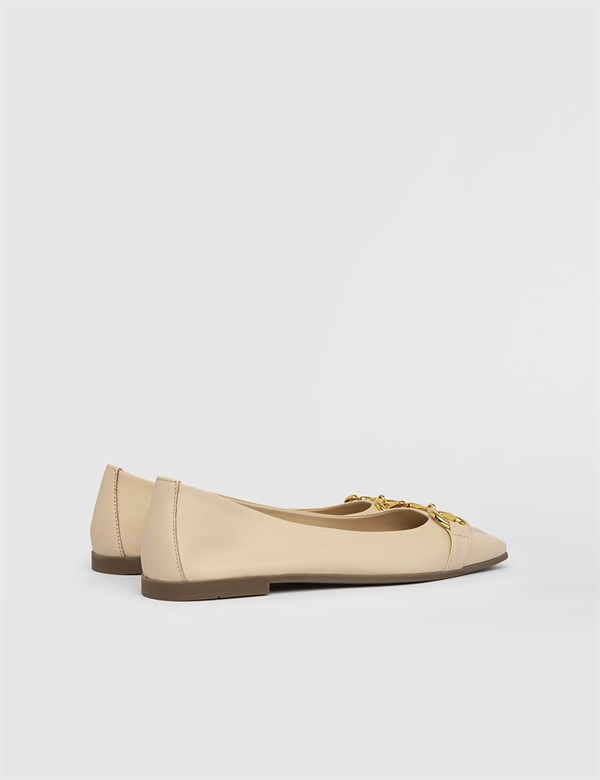 Uny Cream Leather Women's Ballerina