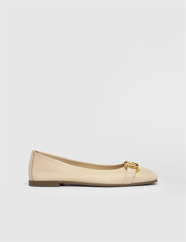 Uny Cream Leather Women's Ballerina