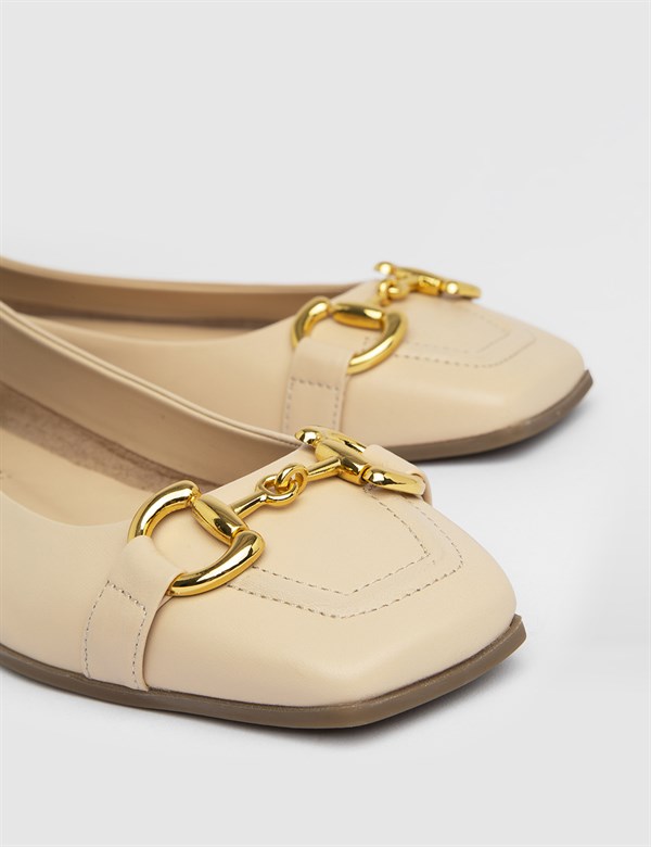 Uny Cream Leather Women's Ballerina