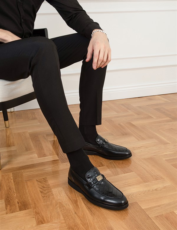 Velius Black Printed Leather Men's Daily Shoe