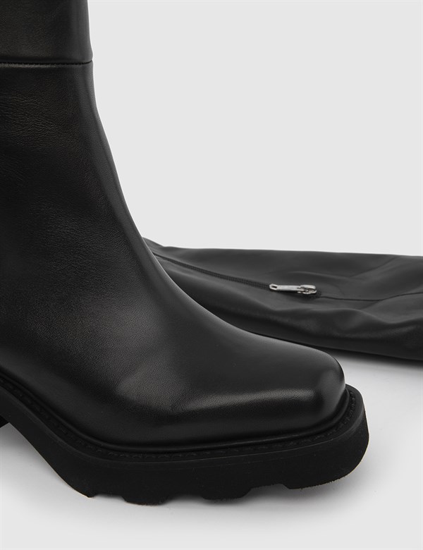 Venlo Black-Saddle Brown Leather Women's Heeled High Boot