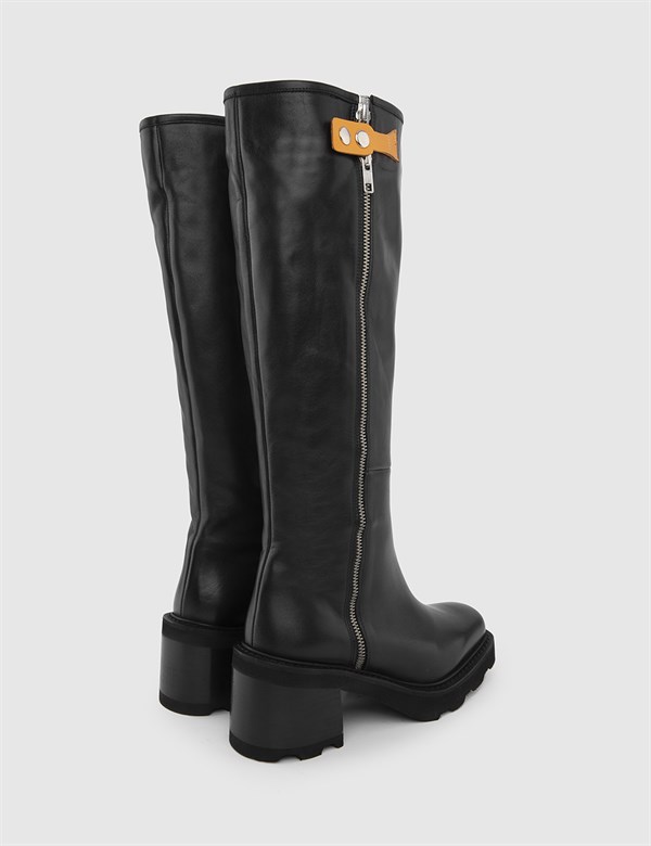 Venlo Black-Saddle Brown Leather Women's Heeled High Boot