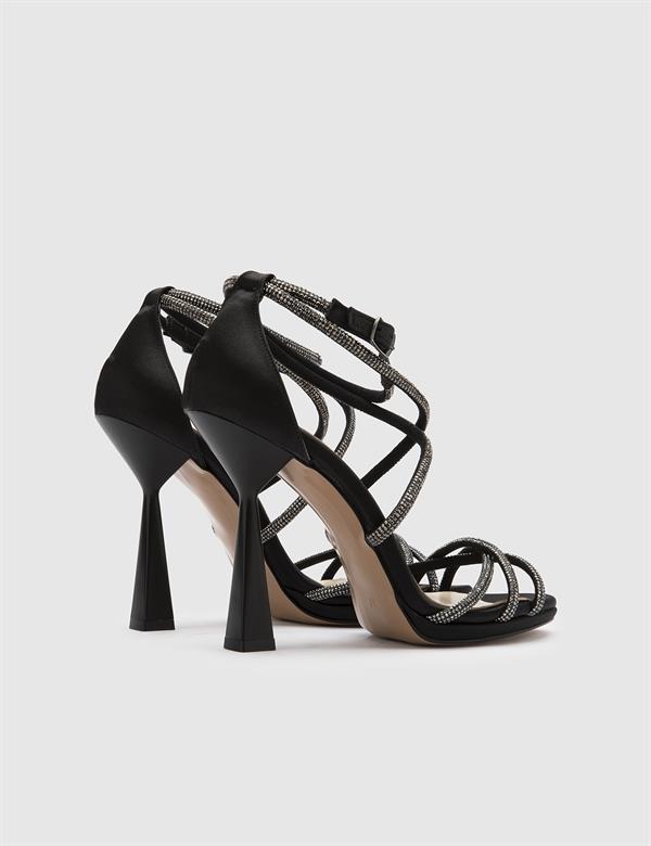 Vikas Black Women's Heeled Sandal with Stones