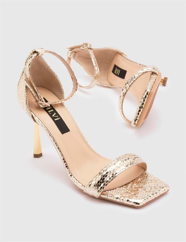 Virton Gold Printed Leather Women's Heeled Sandal