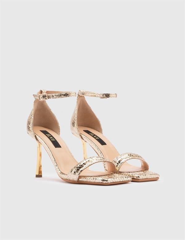 Virton Gold Printed Leather Women's Heeled Sandal