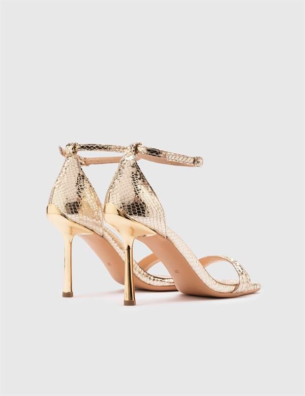 Virton Gold Printed Leather Women's Heeled Sandal
