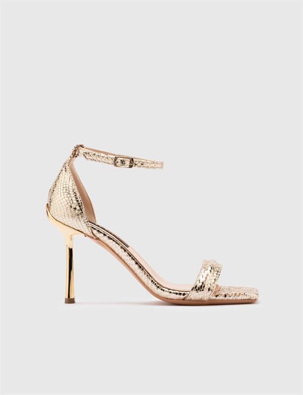Virton Gold Printed Leather Women's Heeled Sandal