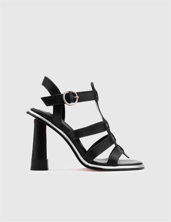 Vitale Black Leather Women's Heeled Sandal