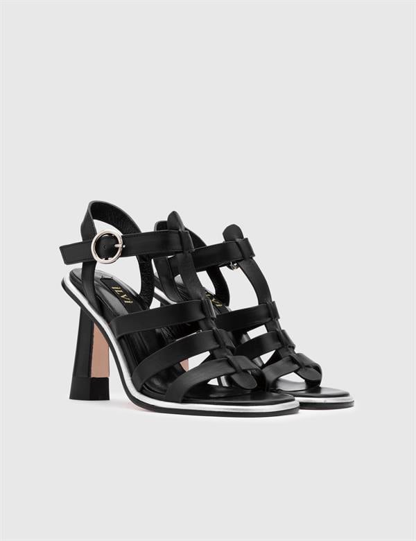 Vitale Black Leather Women's Heeled Sandal