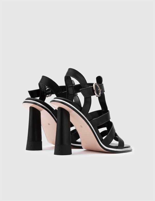 Vitale Black Leather Women's Heeled Sandal