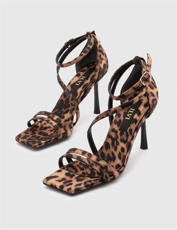 Wallen Hakiki Deri Saten Kadın Leopar Sandalet