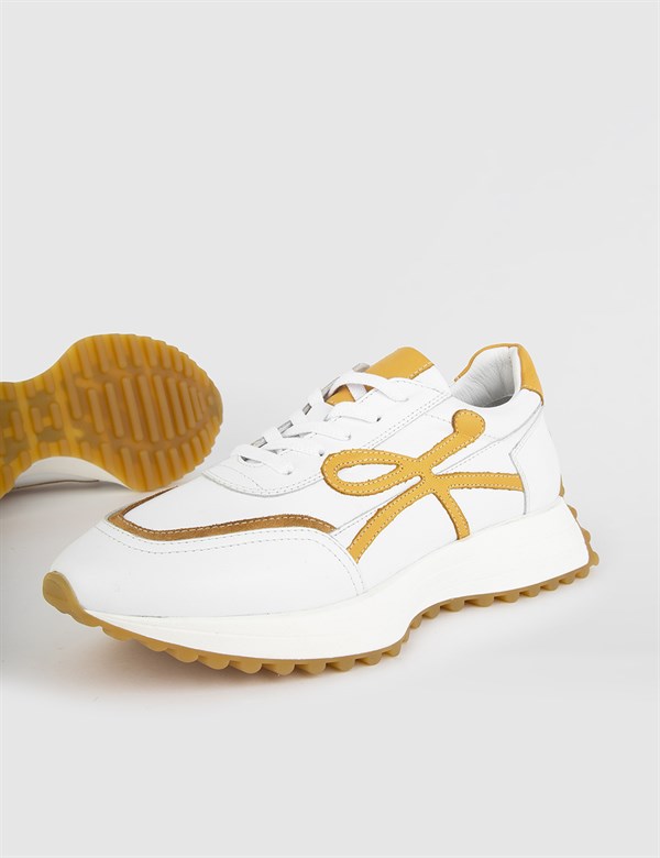 Yesr White-Mustard Leather Women's Sneaker