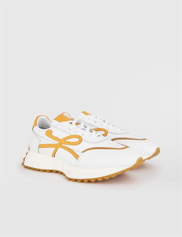 Yesr White-Mustard Leather Women's Sneaker