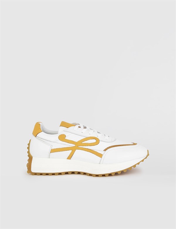 Yesr White-Mustard Leather Women's Sneaker