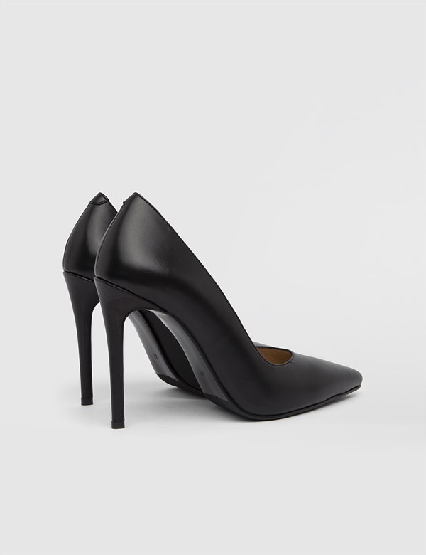 Young Hakiki Deri Kadın Siyah Stiletto