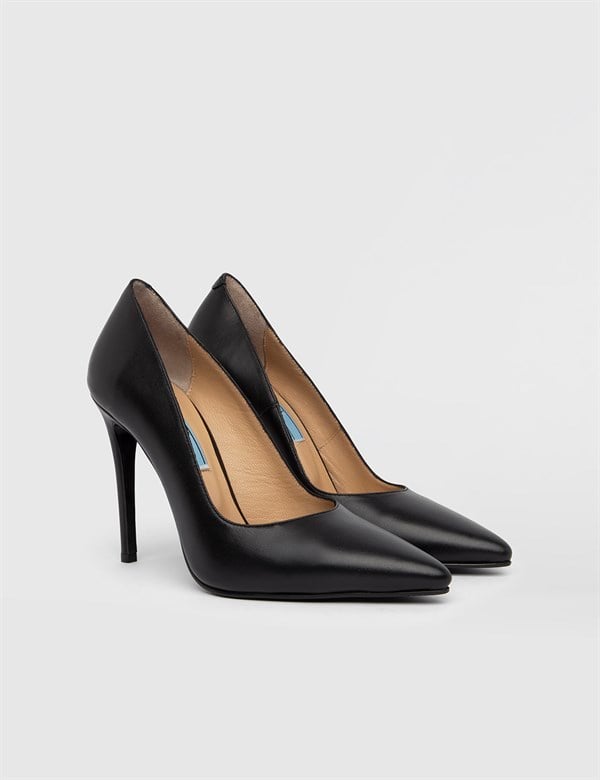 Young Hakiki Deri Kadın Siyah Stiletto