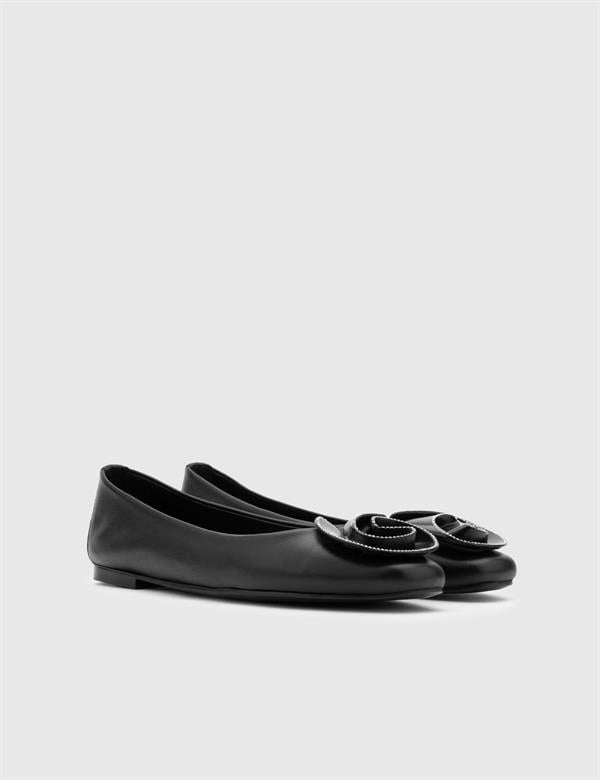 Yuma Black Leather Women's Ballerina