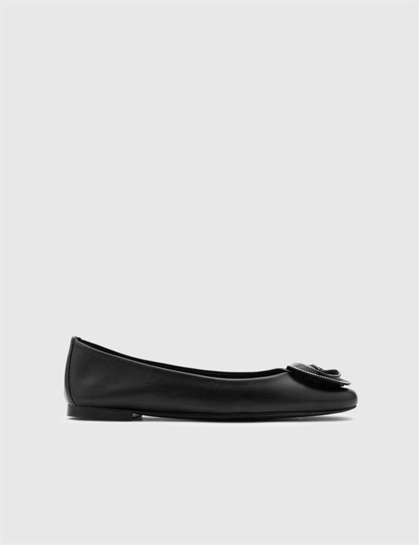Yuma Black Leather Women's Ballerina