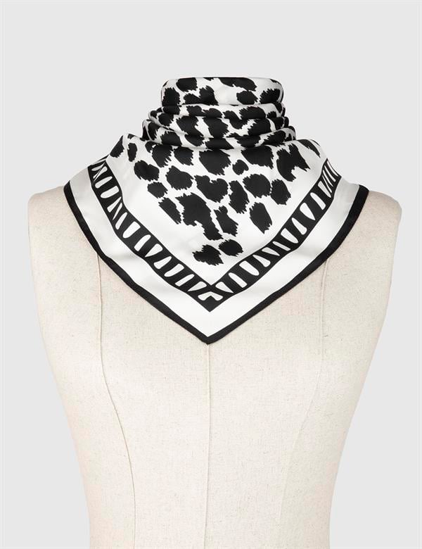 Zamora Kadın Eşarp Beyaz-Siyah İpek Twill